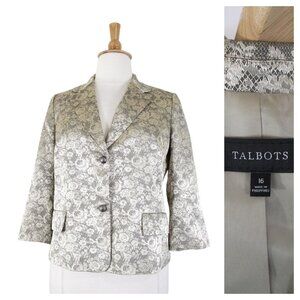 Talbots Plus Size Gold Floral Jacquard Blazer Jacket 16 Formal Business Career